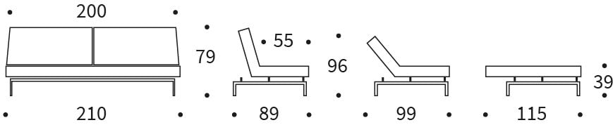 SPLITBACK CHROM sofa z funkcją spania - wymiary