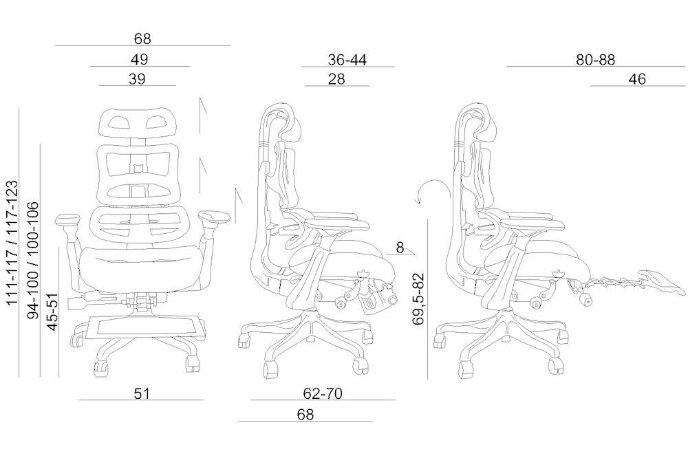ERGOTHRONE fotel biurowy z podnóżkiem wymiary