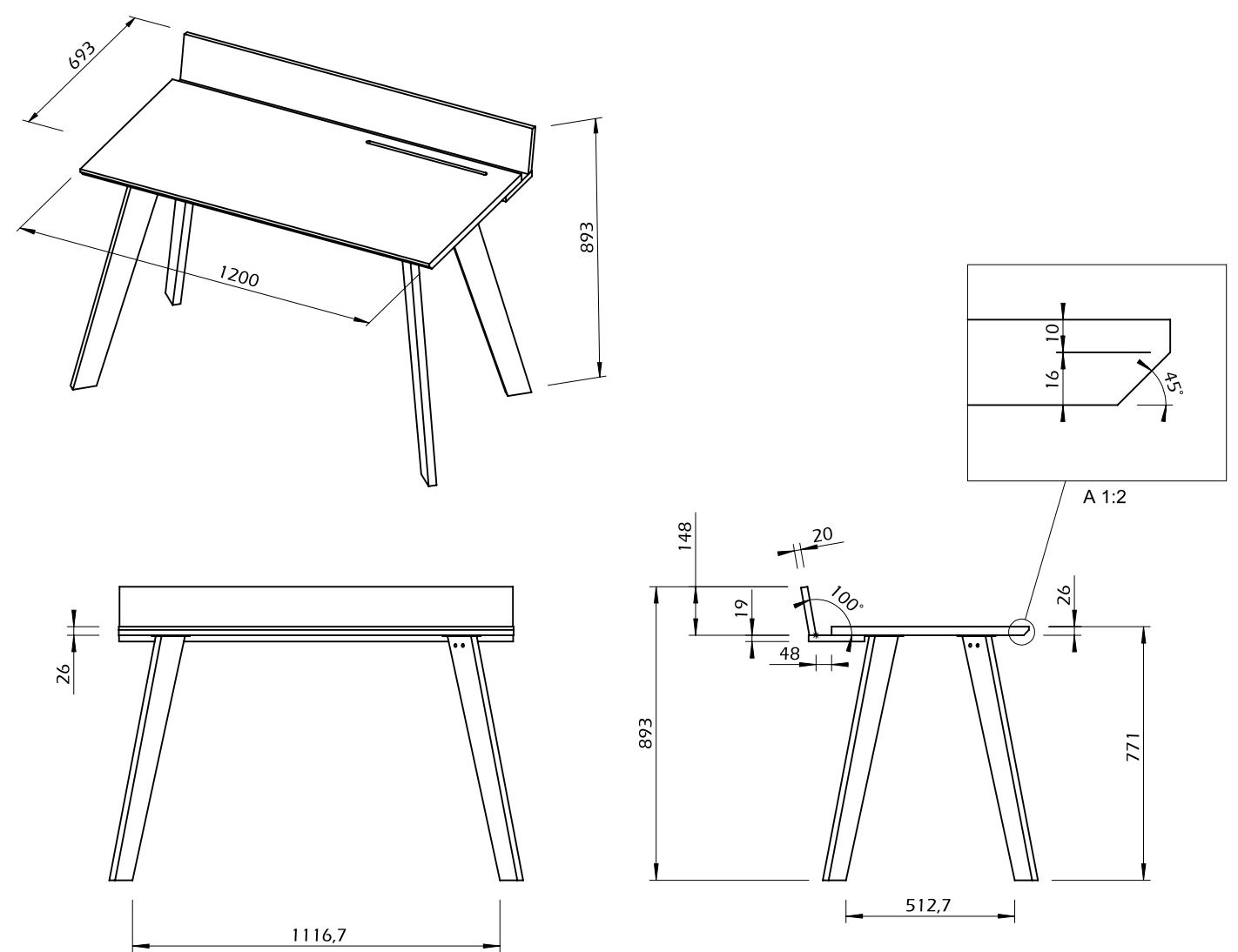 Loft biurko wymiary 1