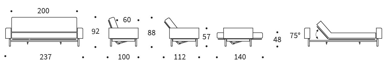 MIMER sofa z funkcją spania - wymiary