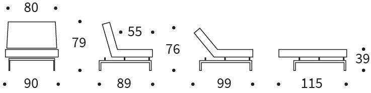 SPLITBACK CHROM fotel rozkładany - wymiary