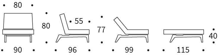SPLITBACK EIK fotel rozkładany - wymiary