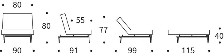 SPLITBACK STYLETTO fotel rozkładany - wymiary