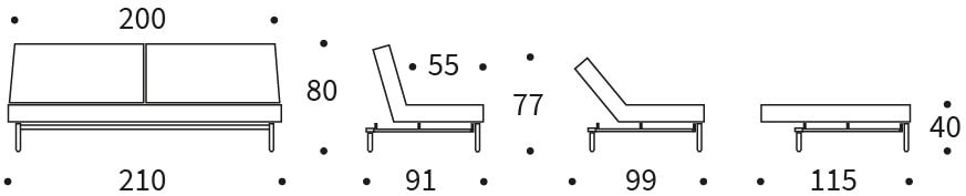 SPLITBACK STEM sofa z funkcją spania - wymiary