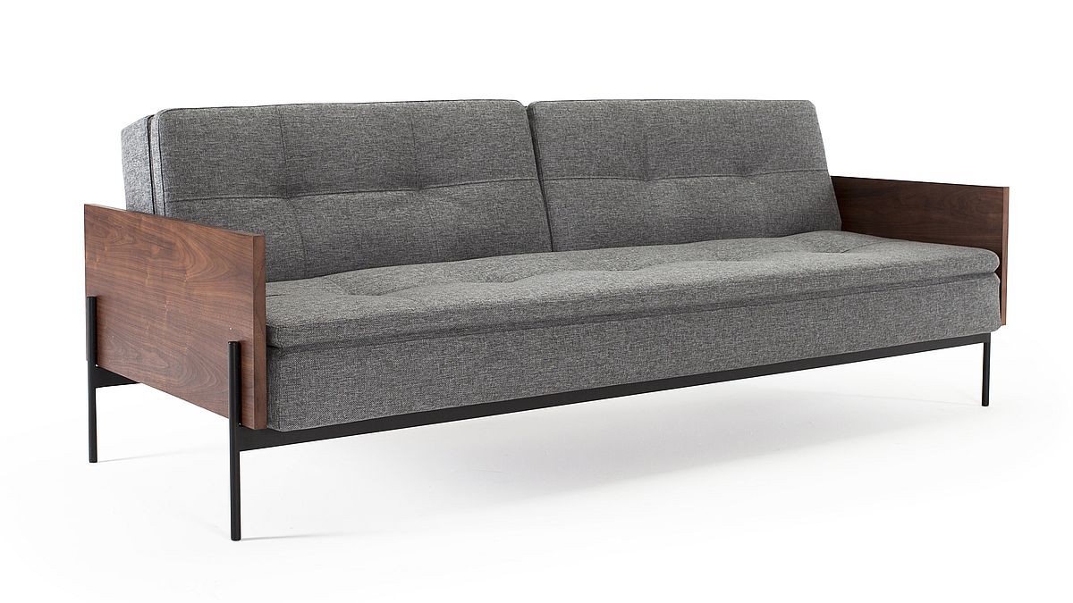 DUBLEXO LAUGE, sofa z orzechowymi podłokietnikami, sofa rozkładana, sofa w stylu skandynawskim, sofa z regulowanym oparciem, nowoczesna sofa, nowoczesna sofa rozkładana,