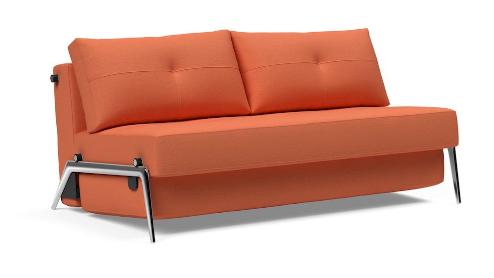 CUBED 160 ALUMINIUM, sofa z funkcją spania, sofa ze srebrnymi nogami, sofa rozkładana do przodu
