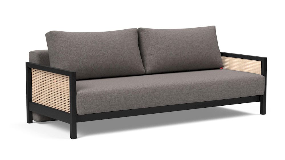 NARVI, sofa z podłokietnikami rattanowymi, sofa z funkcją spania, sofa rozkładana, sofa duńska