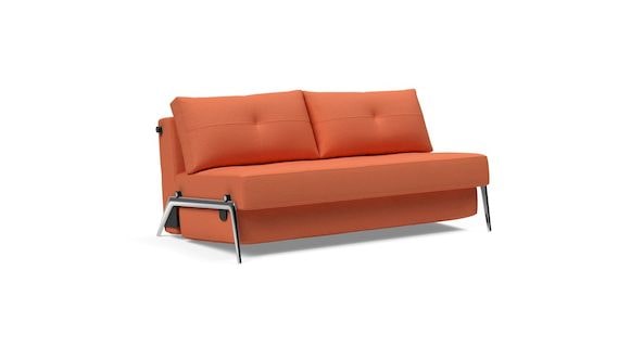 CUBED 160 ALUMINIUM, sofa z funkcją spania, sofa ze srebrnymi nogami, sofa rozkładana do przodu