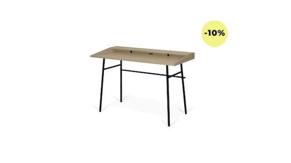 PLY, biurko dąb, biurko drewniane, biurko z czarnymi nogami, biurko nogi metal